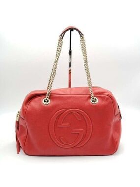 Authentic Gucci Soho Chain Shoulder Bag Red Leather GG Logo Crossbody Bag